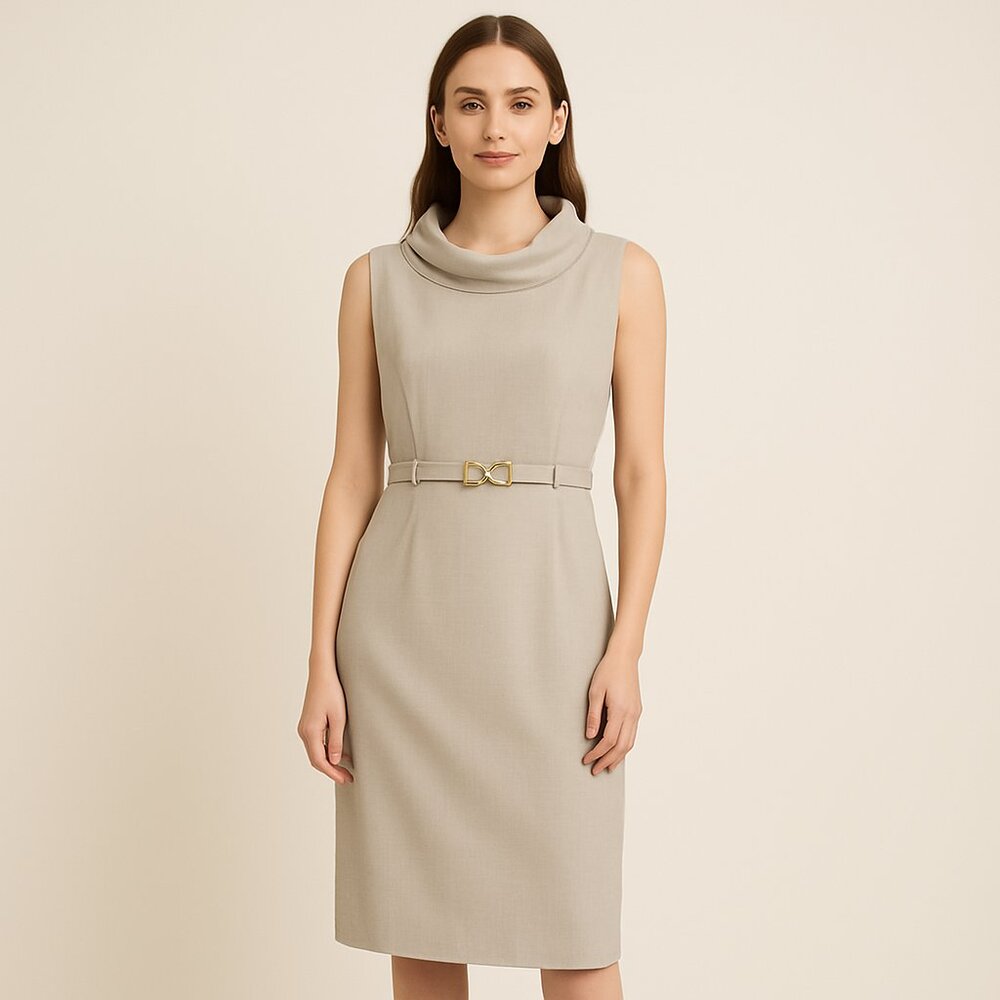Tahari Arthur S. Levine – Vestido Clásico Gris | Talla 10
